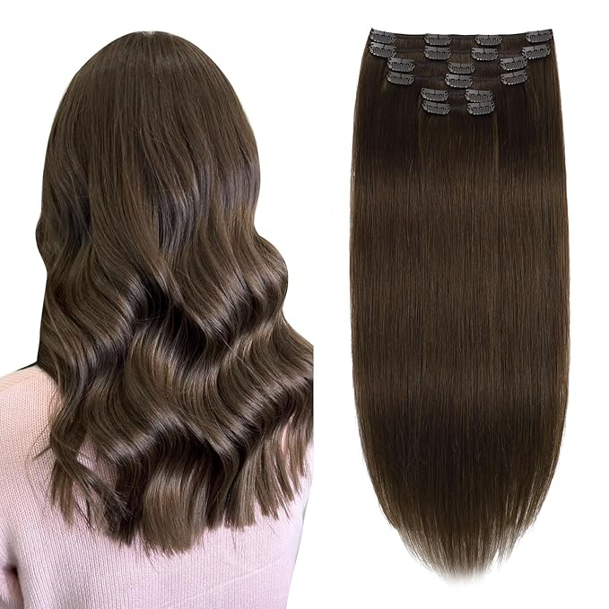 XDhair 18 Inch Medium Brown Hair Extensions Real Human Hair Clip in Extensions 120G 6pcs Clip in Hair Extensions for Women #4 18 Inch