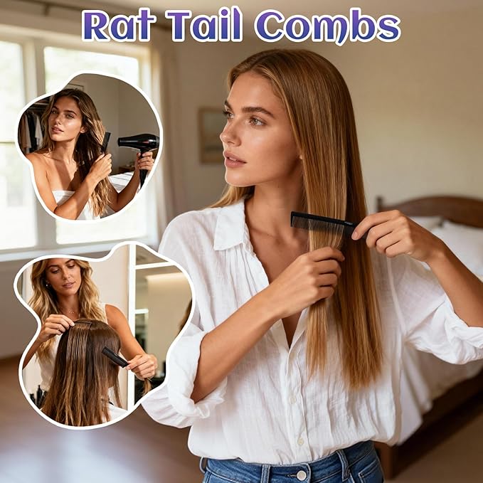 2Pcs Combs for Women and Men，Professional Black Carbon Fiber Teasing Comb，Combs for Hair Stylist, Fine and Wide Tooth Styling Comb for All Hair Types（Style 2）