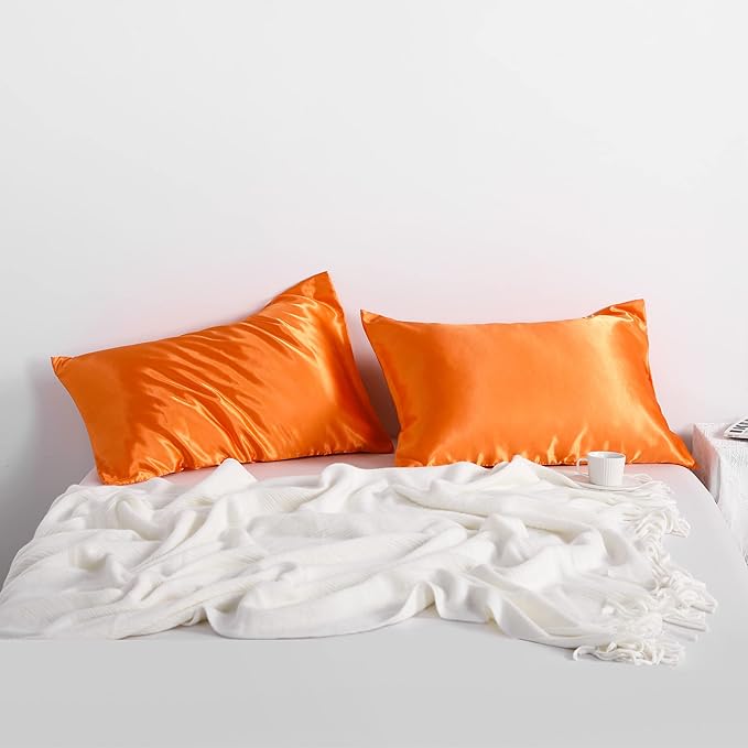 NTBAY 2 Pack Satin King Pillowcases for Hair and Skin, Luxurious and Silky Pillow Cases with Envelope Closure, 20x36 Inches, Orange