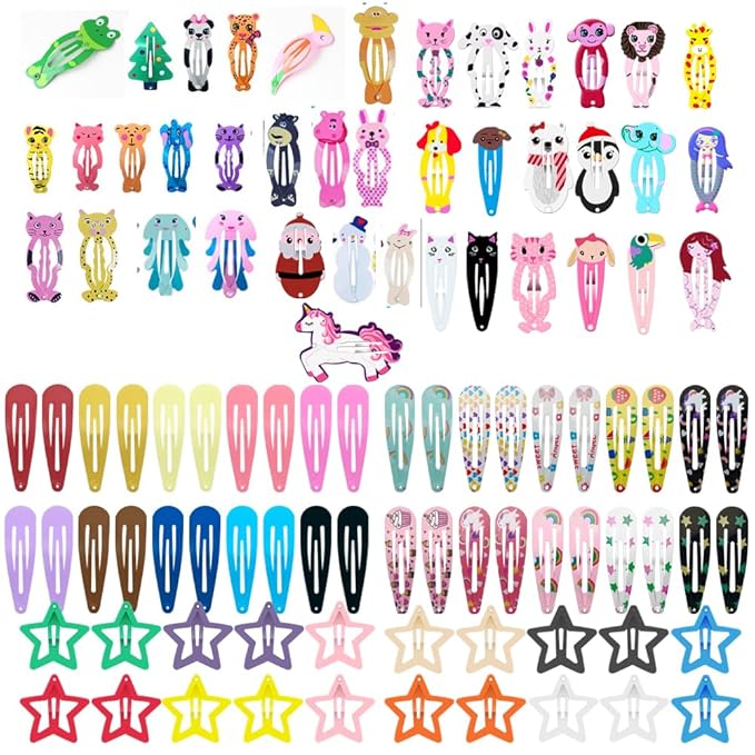 KUBOM 100 Pcs Toddler Girls Hair Clips, Cute Color Hair Clip and Animal Barrettes for Toddler Girls Kids Women