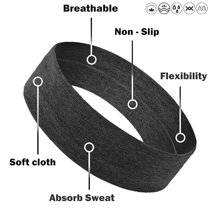 IVARYSS Workout Headbands for Women Non Slip, Premium Stretchy Soft Fabric Head Bands for Women's Hair, Wear for Yoga, Running, Sport, 6 Pack, Black