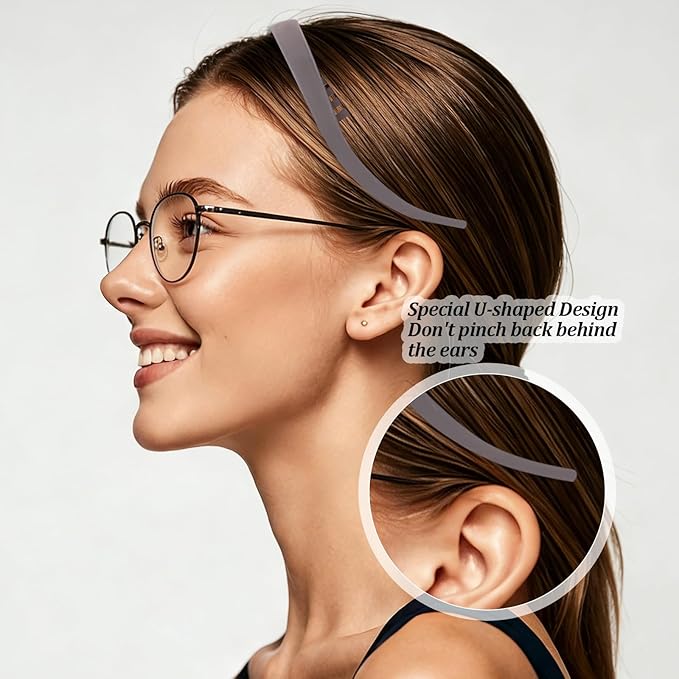 4 Pack No Pressure Headbands for Glasses Wearers – Wide teeth U-Shaped headband for no headache, no pressure, secure hold for thick and fine hair(set-A)