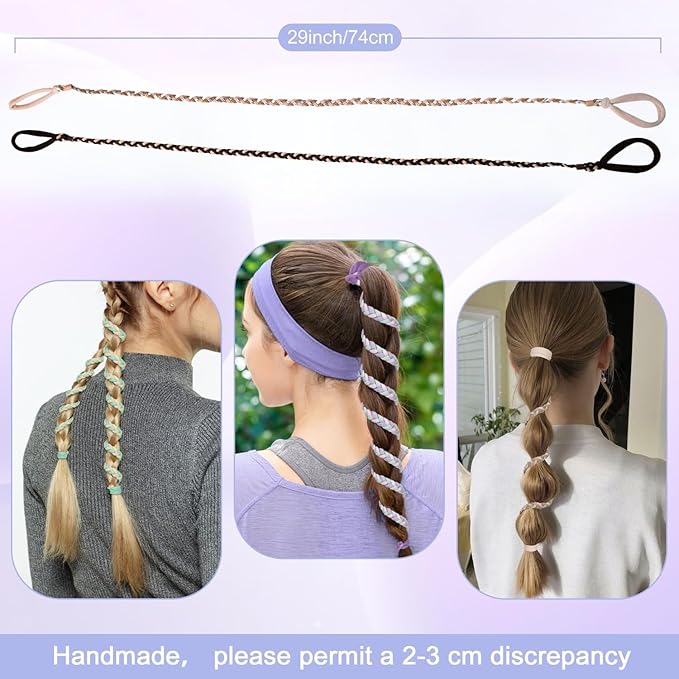 4 Pcs Spiral Hair Ties for Women & Girls, Rip Tie Hair Ties for Longhair, Elastic Braided Ponytail Holder, Tangle-Free, Effortless Styling for Gym, Running, Cycling, Surfing, Sports, Dark Color