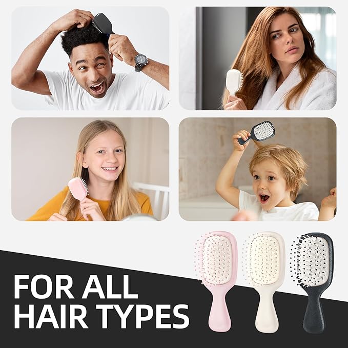 Mini Hair Bursh for Women Men and Kids, Protable Travel Size Hair Brush for Pockets Purses, Mini Detangler Brush for All Hair Types, Small Paddle Brush for Detangling (Black)
