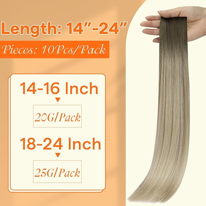 Full Shine Virgin Tape in Extensions Human Hair 18Inch Double Sided Tape in Hair Extensions Blonde and Brown Balayage Invisible Injection Hair Extensions Machine Remy Tape Hair 25Gram 10Pcs
