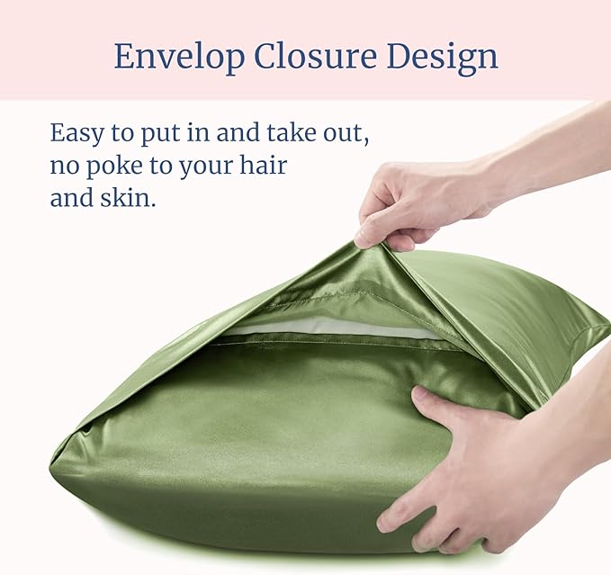 BEDELITE Satin Pillowcase for Hair and Skin, Super Soft and Cooling Similar to Silk Pillow Cases 2 Pack with Envelope Closure, Gift for Women Men(20"x40" King Size, Cedar Green)