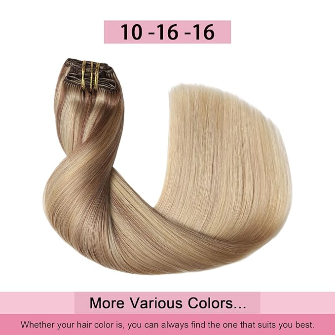 Pro2.0 Clip in Hair Extensions Real Human Hair 120g Thick 7pcs Color #10/16/16 Ash Brown to Caramel Blonde Remy Real Human Hair Extensions Clip ins 14inch Double Weft（#10/16/16-14inch）