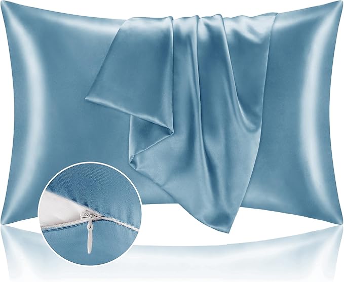 BEDELITE Satin Pillowcase with Zipper, Airy Blue Pillow Cases Queen Size Set of 2, Super Soft and Cooling Similar to Silk Pillow Cases, Gift for Women Men(20x30 Inches)