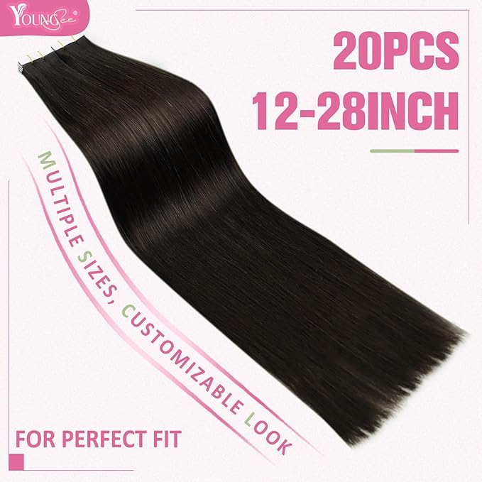 YoungSee Tape in Hair Extensions Human Hair Dark Brown Tape Extensions Real Human Hair Brown 22In 50g 20pcs Tape-ins Human Hair Extension Natural for Women Extensiones Adhesivas