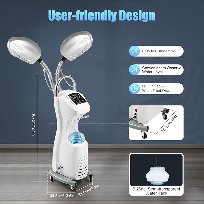 Hair Steamer Professional Hair Salon Steamer,Hair Steamer with Temperature and Time Adjustment (700W White)