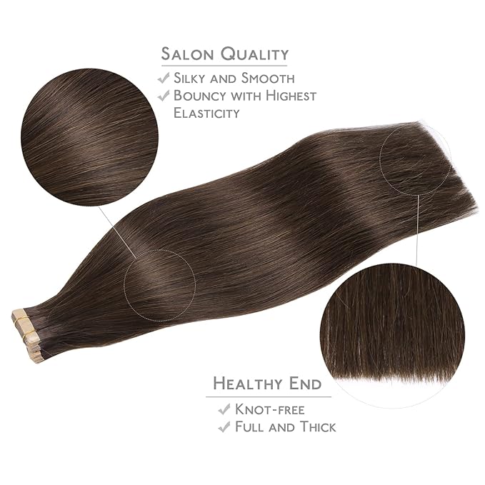 WENNALIFE Tape in Hair Extensions Human Hair, 20pcs 50g 22 inch Light Dark Brown Remy Hair Extensions Straight Human Hair Tape in Extensions Skin Weft Tape Extensions