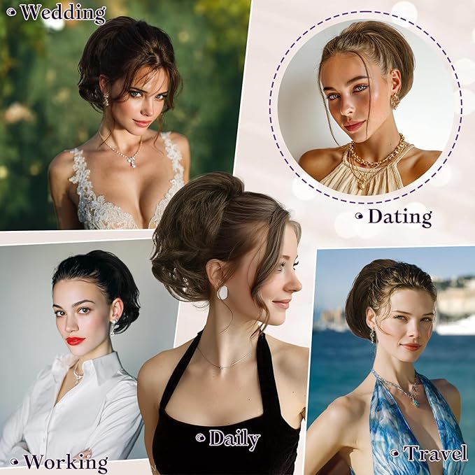 RUWISS Claw Clip Short Human Hair Ponytail Extension with Bendable Metals for DIY Styles, Straight Messy Bun Hair Piece for Women Thick Hairpieces for Daily Wear, 9 Inch Brown with Blonde Highlight