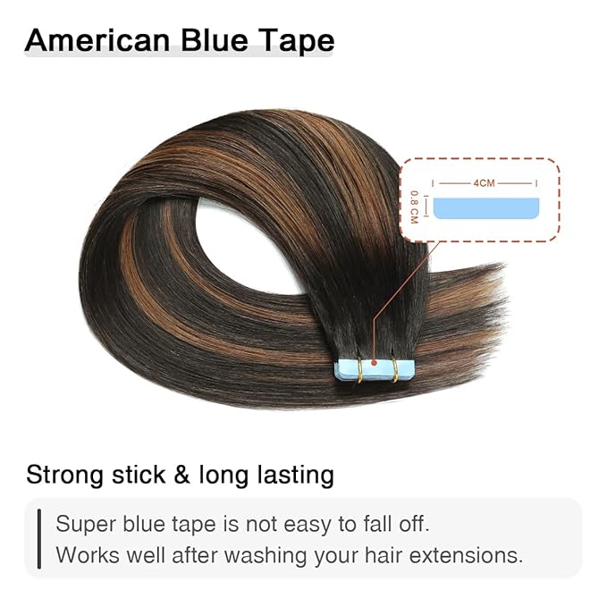 SUYYA Tape in Hair Extensions Human Hair Balayage Natural Black to Chestnut Brown 12 Inch 40g/pack 20pcs Straight Seamless Skin Weft Tape in Real Human Hair Extensions(12inch #P1B/6/T1B)