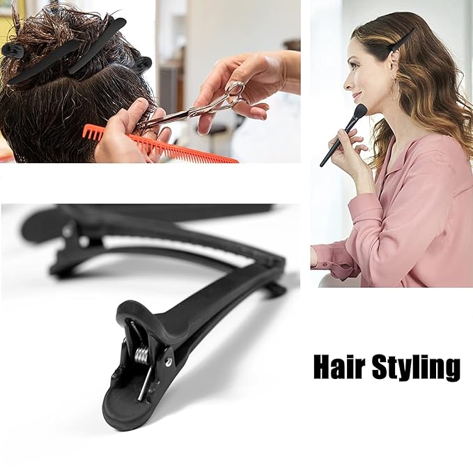 WANBY Hair Clips 12Pcs Black Durability Big Bite Alligator Clip Set Professional Plastic Hair Clips for Easy Styling and Sectioning (Duckbill)