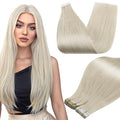 Full Shine Hair Extensions Tape in White Blonde Hair Extensions Real Human Hair Tape in Cuticles Aligned Seamless Skin Weft 24Inch Long Straight Extension 50Gram 20Pcs