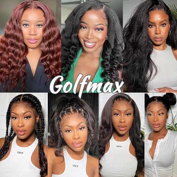 GOLFMAX Yaki Kinky Straight Lace Front Wigs Human Hair 36 Inch 13x4 Transparent HD Lace Frontal Wig Pre Plucked With Baby Hair Yaki Straight Human Hair Wigs For Black Wome