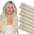 GOO GOO Invisi Edge Tape in Hair Extensions Human Hair, 17/22/60 Balayage Ash Blonde to Golden Blonde and Platinum Blonde, 20pcs 20inch 50g, Virgin Remy Hair, Seamless Injected Tape, Natural Look