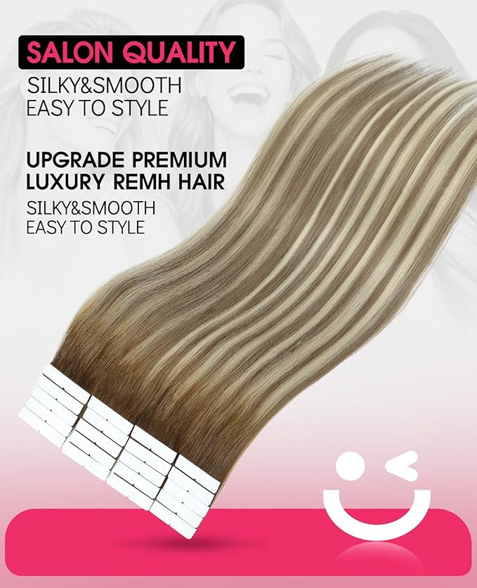 Youngsmile Invisible Tape in Hair Extensions Human Hair 20pcs 45g Balayage #3/8/22 Walnut Brown to Ash Brown and Golden Blonde 20 Inch Injection Tape Hair Extensions Remy Human Hair (#3/8/22,20'')