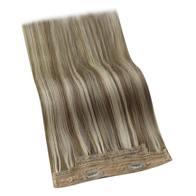 YoungSee Wire Hair Extensions Human Hair Light Brown Hair Extensions Wire Highlights Light Brown with Blonde One Piece Hair Extension Real Human Hair Dyable Remy Hair 18Inch 80G