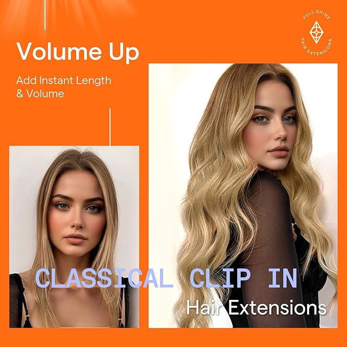 Full Shine Balayage Clip in Hair Extensions Human Hair Blonde Clip in Extensions Human Hair Light Brown to Blonde Remy Clip Hair Double Weft 7 Pcs 12 Inch