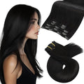 Moresoo Clip in Hair Extensions Real Human Hair Natural Black 5pcs 80g Remy Straight Invisible Lace Double Weft Human Hair Extensions Natural Black Human Hair Clip in Extensions #1b 22inch