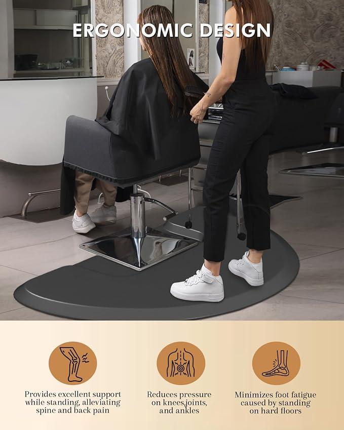 Artist hand 3 ft. x 5 ft. Barber Chair Mat Salon & Barber Shop Chair Anti-Fatigue Mats Comfort Salon Chair Mat,Semi Circle - 1/2 in. Thick, Square Slot, Black