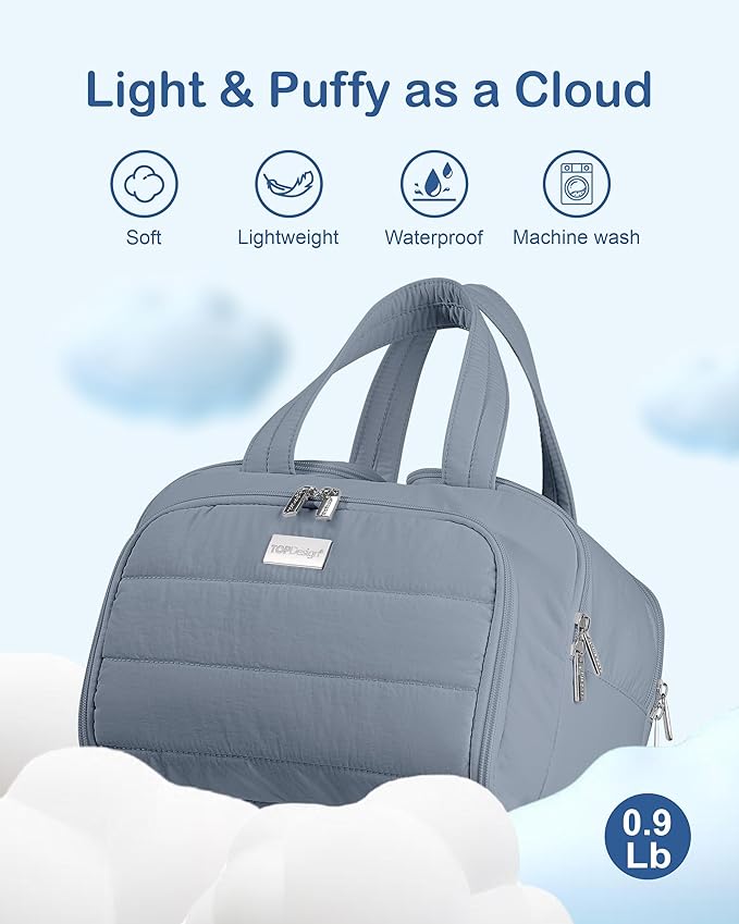 TOPDesign Travel Toiletry Bag for Women, Puffer Large Toiletry Bag, Lightweight Cosmetic Makeup Organizer with Handle for Traveling, Accessories, Essentials, Toiletries (Blue Grey)