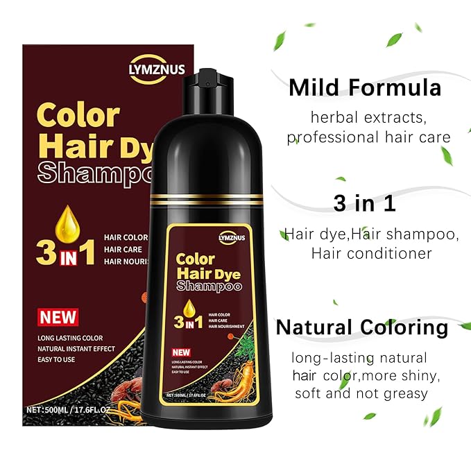 Instant Chestnut Hair Color shampoo, Chestnut Brown Hair Dye Shampoo 3 in 1 for Women Men, Herbal Brown Hair Shampoo, Dark Hair Colors in Minutes 500ml
