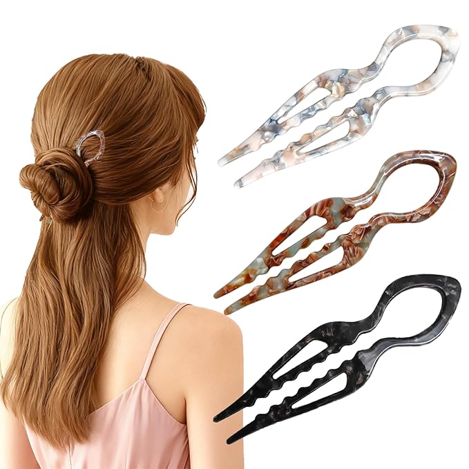 3Pcs Prestige French Hair Pins for Women,Elegant Hair Clips for Thin or Thick Hair,New Hair Accessories - Serrated Anti-Slip Design (Muticolor B)