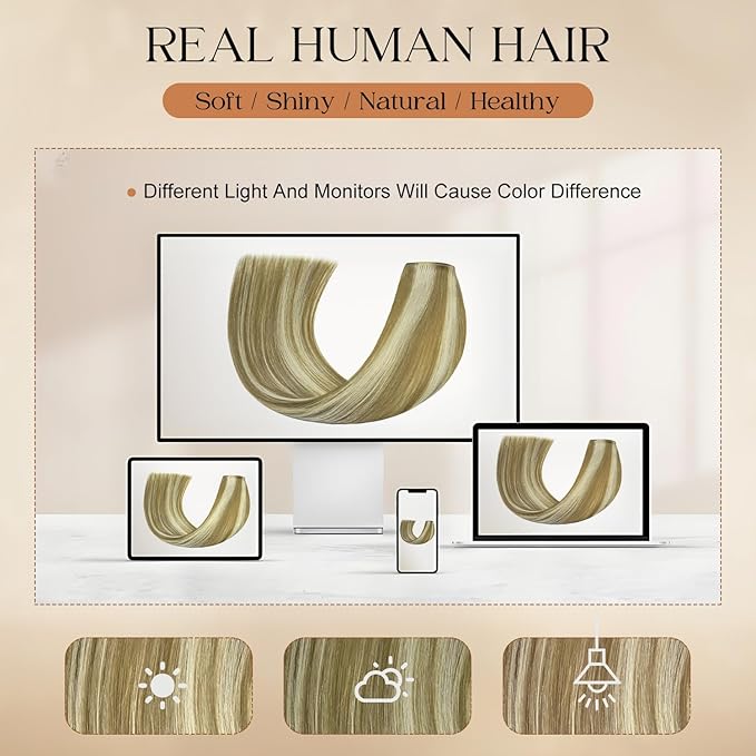 Clip in Hair Extensions Real Human Hair 20Inch 8pcs 105g Seamless Balayage Blonde Hair Extensions Clip Ins Double Weft Light Blonde Highlight Golden Blonde Invisible Straight Remy Human Hair for Women
