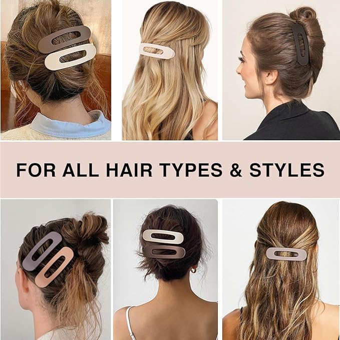 6 PCS Flat Claw Clips, Large Lay Flat Hair Clips for Women Girls, Strong Hold Non-slip Hair Claws for Thick Thin Hair (Tortoise and Matte)