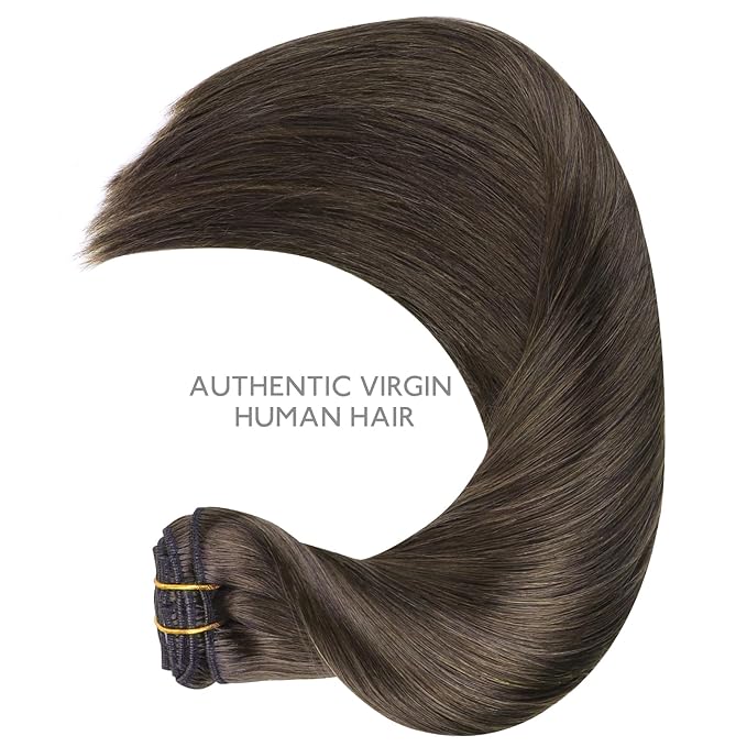 WENNALIFE Clip in Hair Extensions Real Human Hair, 16 Inch 120g 7pcs Human Hair Extensions Clip In Human Hair, Cool Dark Brown Clip In Real Hair Coloured Remy Human