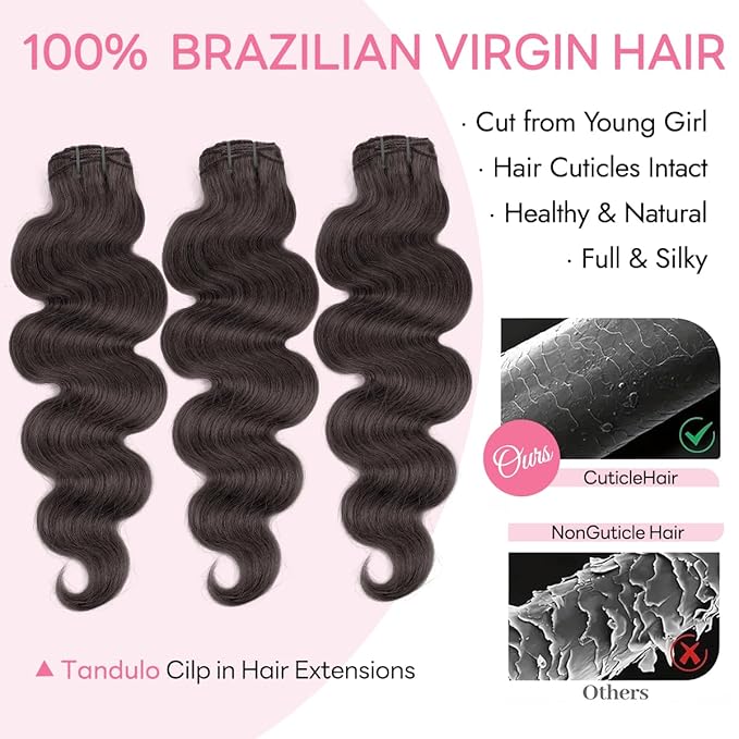 Clip in Hair Extensions Real Human Hair Body Wave 2 Dark Brown Clip in 100% Brazilian Remy Human Hair Extensions 8pcs Per Set with 18 Clips Double Weft 20 Inch 105g/3.6oz