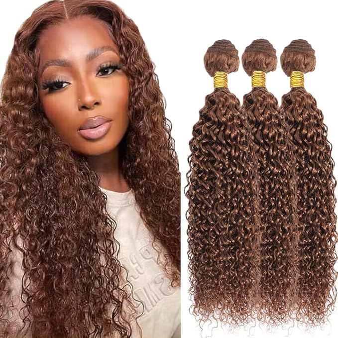 30 32 34 Inch Light Brown Bundles Color #30 Water Wave Bundles Light Brown Wet and Wavy Bundle Niegmeag #30 Brown Human Hair Bundle