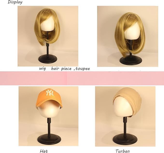2 PACKS Adjustable wig or hat black styrofoam abstract mannequin head holder stand (13”to 17”)(AD02-White Egg)