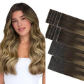 GOO GOO Invisi Edge Tape in Hair Extensions Human Hair, 2/6/18 Balayage Brown to Dirty Blonde 10pcs injected with 10pcs classical tape ins, 24inch 50g, Virgin Remy Hair, Natural Look
