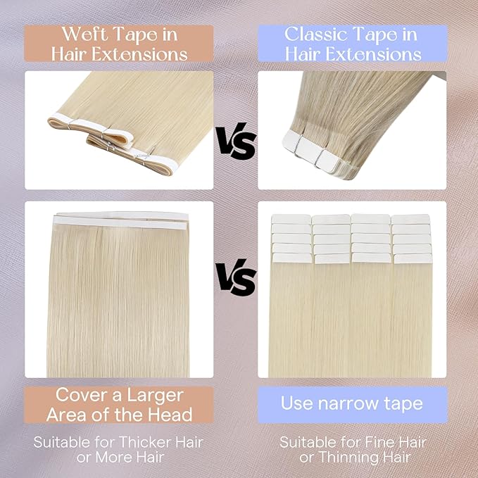 Full Shine Tape in Hair Extensions Real Human Hair for Women Color 60 Blonde PU Wide Tape in Extensions Long Genius Weft 22Inch 50G One Piece Remy Straight Hair Add Length for Daily Office Look
