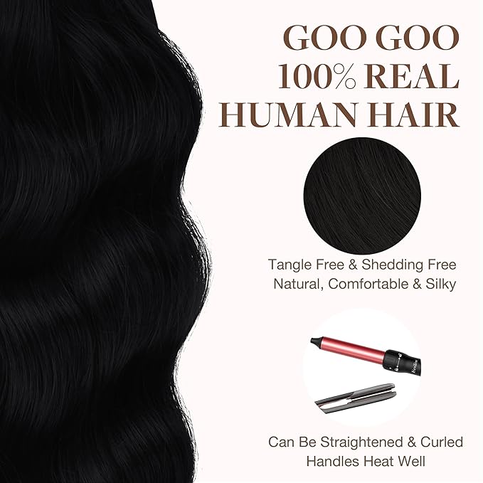 GOO GOO Tape in Hair Extensions Human Hair, 1 Jet black, 18inch 100g 40pcs, Skin Weft Seamless Invisible, Silky Straight with Thick Ends, Remy Human Hair