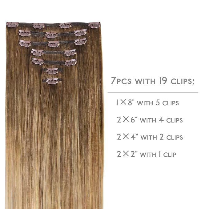 WENNALIFE Clip in Hair Extensions Real Human Hair, 16 Inch 120g 7pcs Human Hair Extensions Clip In Human Hair, Balayage Chestnut Brown Mixed Dirty Blonde Hair Extensions Clip In Real Hair Remy Human