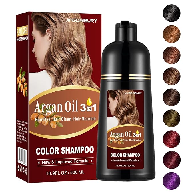 Chestnut Brown Hair Dye 16.9 Fl Oz, Argan Oil Hair Shampoo, 3 in 1 Hair Dye Shampoo, Easy To Use, Semi-Permanent Hair Color Shampoo (Chestnut Brown)