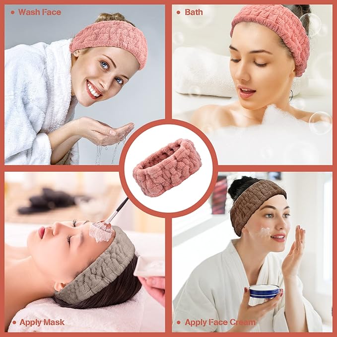 Chuangdi 3 Pieces Spa Headband for Women Facial Makeup Headband Soft Terry Cloth Hairband for Washing Face Mask Spa Shower Gifts(Pink, Gray, Dark Brown)