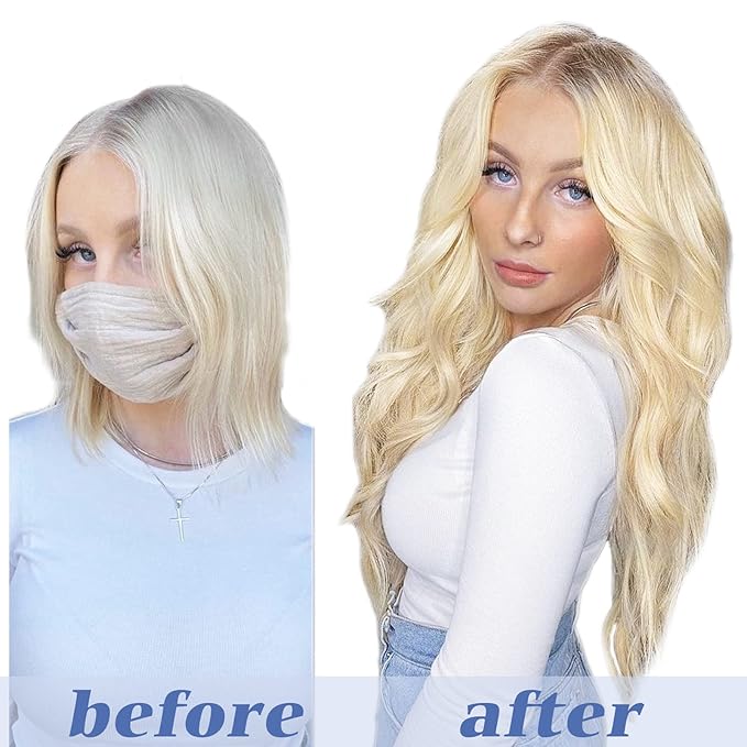 GOO GOO Clip in Hair Extensions Real Human Hair, Remy Human Hair Extensions Clip ins for Women, Natural Human Hair, 16inch 120g 7Pcs, 613R Bleach Blonde