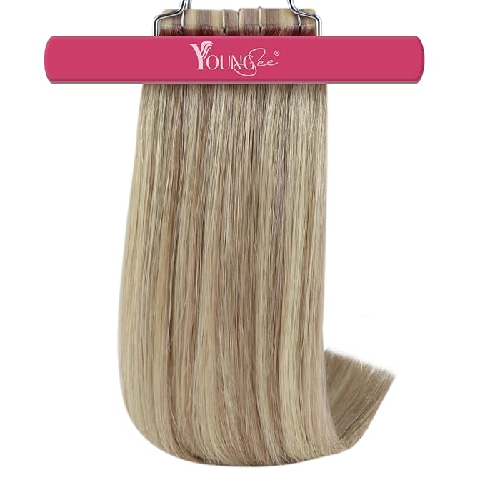 YoungSee Blonde Tape in Hair Extensions Real Human Hair Highlight Tape ins Human Hair Extensions For Women Natural Hair Tape-in Extension 20 Inches 20pcs 50g Adding Volume