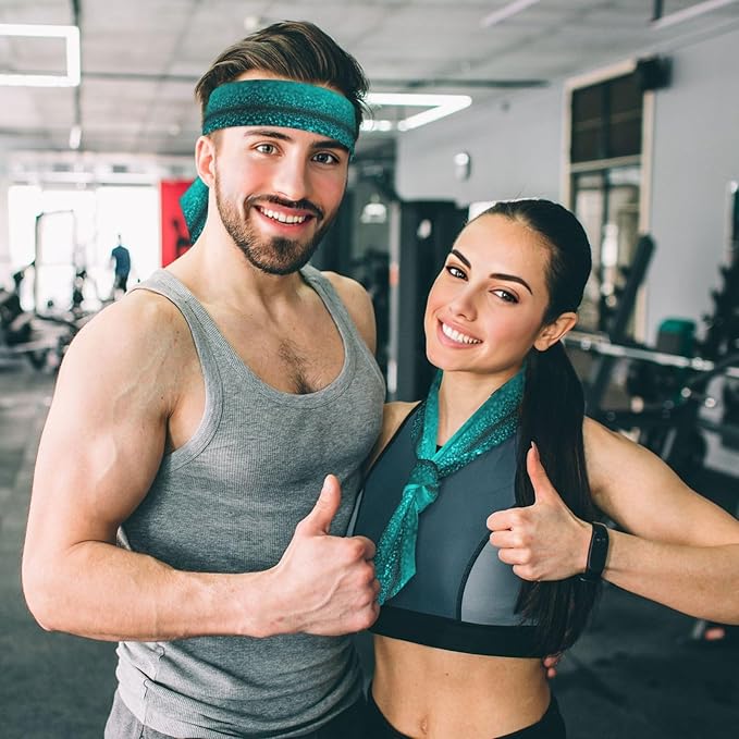 Men Women Cool Sports Sweatband Head Accessories for Yoga Fitness Spa, Elastic Multifunction Teal Turquoise Green Glitter Sparkle Texture Hair Band Headdress