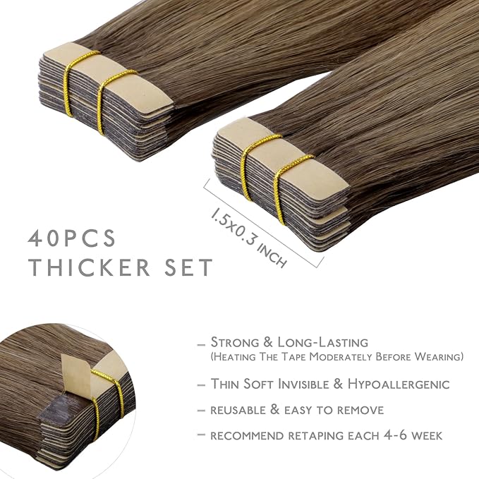 WENNALIFE Tape in Hair Extensions Human Hair, 40pcs 100g 22 inch Ombre Sandy Brown to Platinum Blonde Hair Extensions Real Human Hair Straight Tape in Extensions Invisible Human Hair Extensions