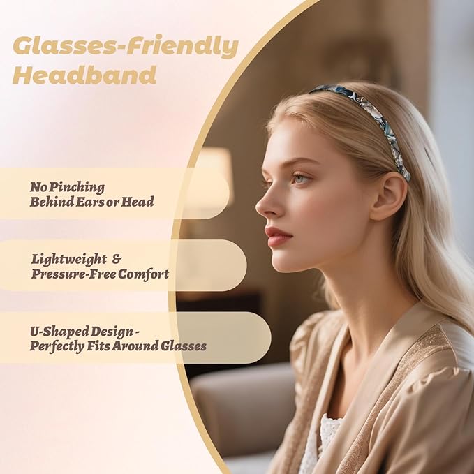 Hair Bands Eyewear-Friendly Design, Hairbands for Women - Non-Slip Thin Headbands with Teeth, No Pressure & No Headache Sunglasses Headband (Blue)
