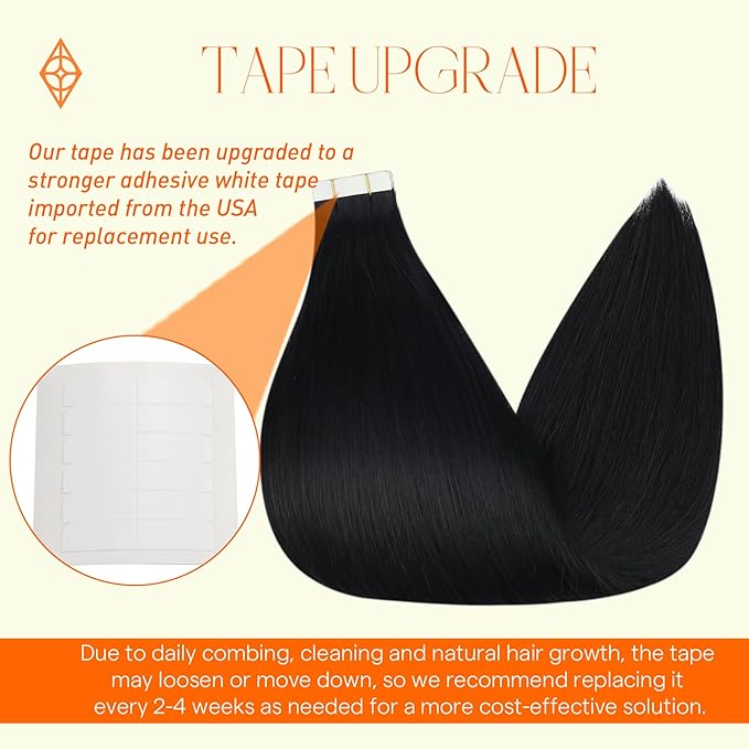 Full Shine 28Inch Human Hair Tape in Extensions 100 Gram 40PCS Color Jet Black Tape in Hair Extensions Remy Invisible Skin Weft Double Sided Natural Straight for Bridal