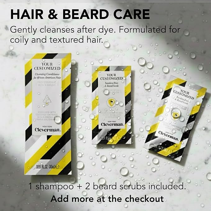 2X Pack Cleverman Hair & Beard Dye Kit for Men, All-in-One Reusable Mens Hair Color, Natural Gray Coverage, Ammonia-Free Beard Mustache Dye for Men (Jet Black for Black Men)