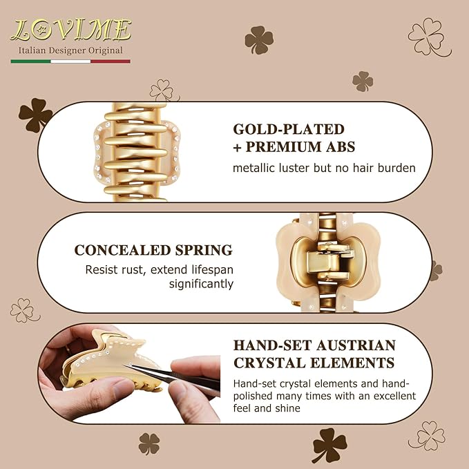 2026 Premium Durable Hair Claw Clip for Women, Original Italian Designed Strong Grip Hair Clips for Normal Fine Thin Hair, No Slip Jaw Clips with Gift Box for Christmas Birthday Girls, 3 Inch Beige