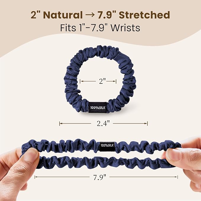 THXSILK 100% Mulberry Silk Scrunchies 3-Pack, 25 Momme Mulberry Silk Hair Ties for Women, Sleek Low Profile No Damage Ponytail Holders, for Fine Hair & Everyday Use, Navy Blue